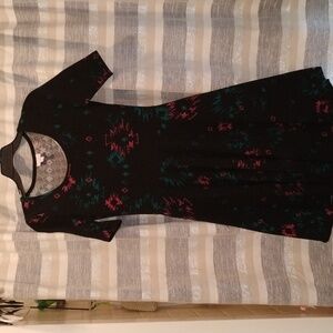 LuLaRoe Black Dress with Red and Green Accents